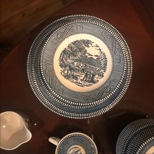 Set of six salad plates in Currier & Ives pattern